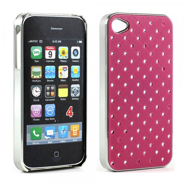Wholesale iPhone 4 4S  Star Diamond Chrome Case (Hot-Pink)
